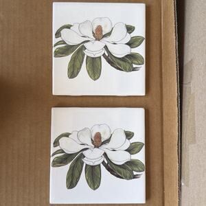 2 Ceramic Tile Tiles Magnolia White Flowers Floral 4. inch
